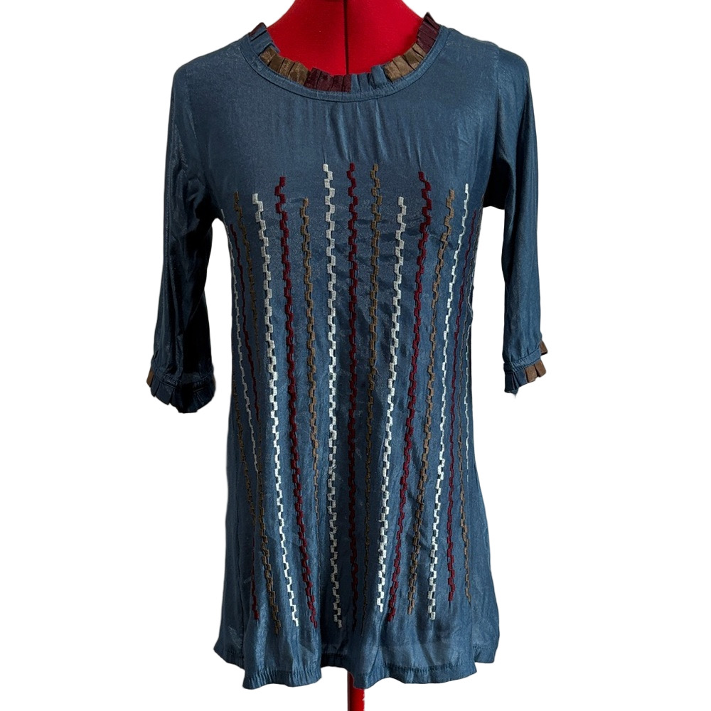 Dolce & Gabbana Teal Tunic with Multicolor Stripes XS222